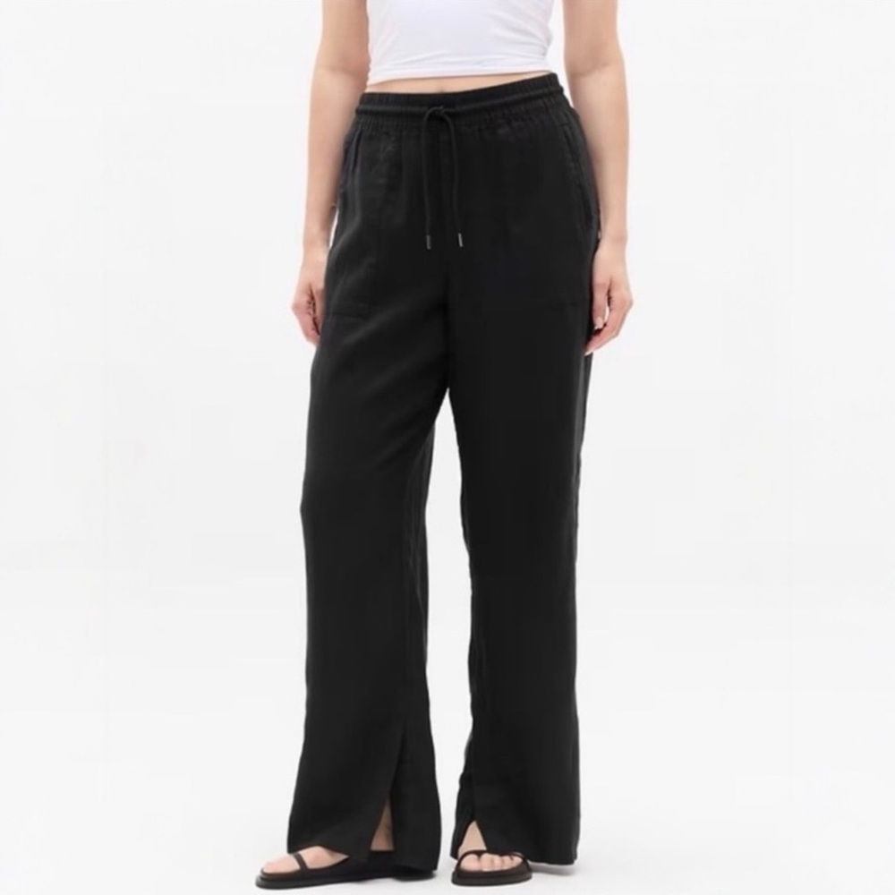 Retreat Linen High Rise Wide Leg Pant, Black, Large, Excellent